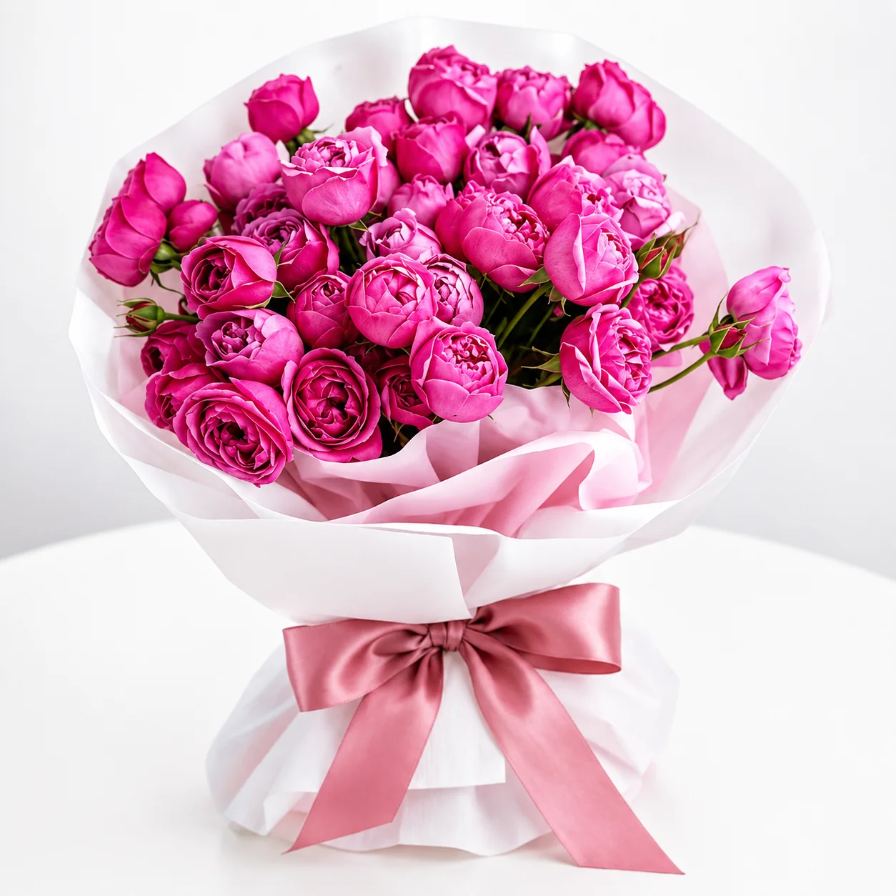 Fresh 15 Peony Roses in White Wrapping bouquet with premium blooms for elegant gifting